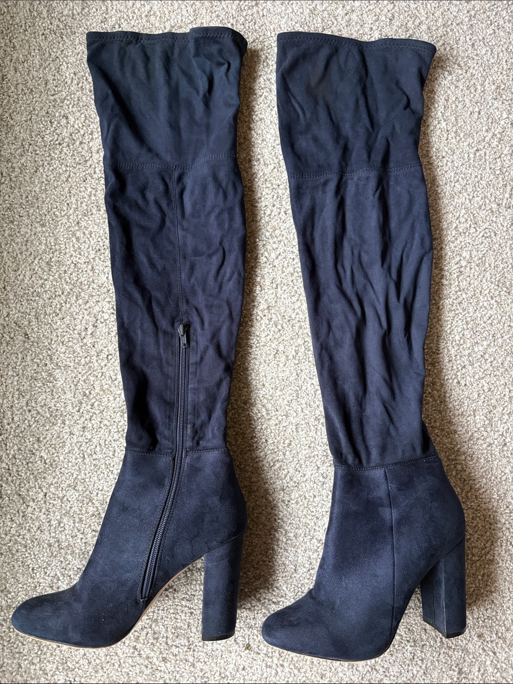 Aldo Navy Blue Over-the-Knee Stretch Suede Block Heel Boots